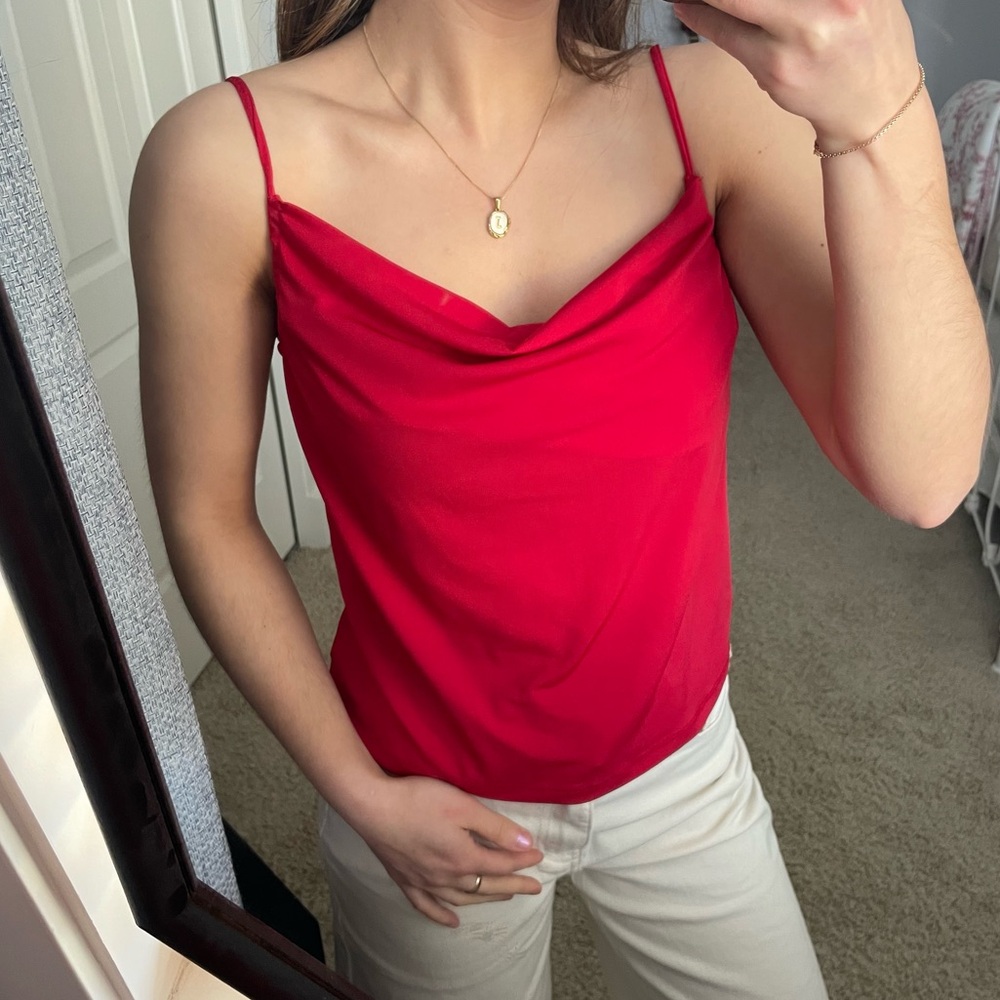 Red Cowl Neck Cami Blouse